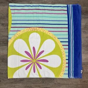 Vera Bradley Beach Towel Floating Blossoms Cotton Blue Green Stripe Vacation NWT